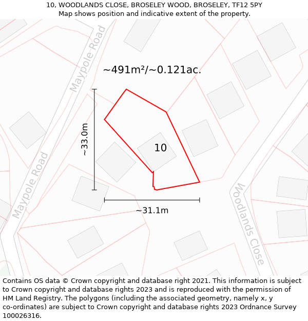 10, WOODLANDS CLOSE, BROSELEY WOOD, BROSELEY, TF12 5PY: Plot and title map