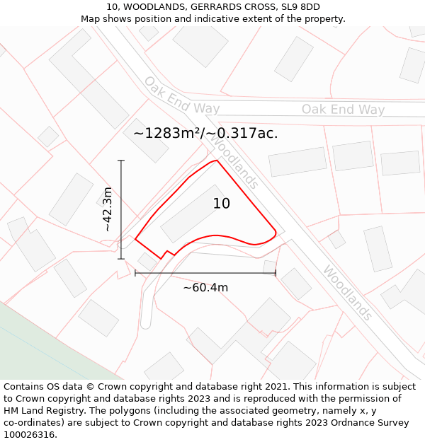 10, WOODLANDS, GERRARDS CROSS, SL9 8DD: Plot and title map