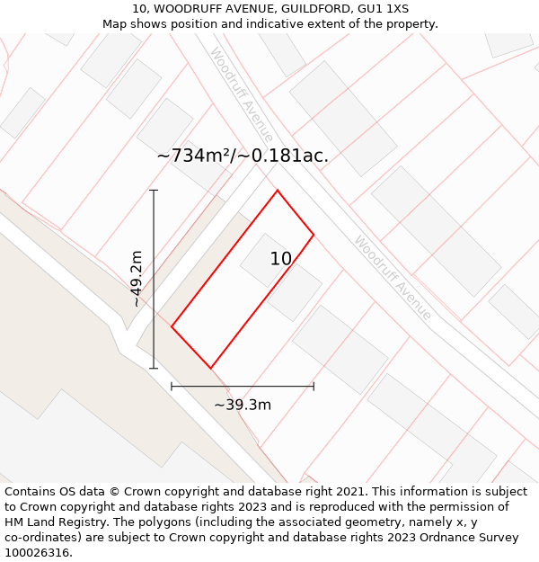 10, WOODRUFF AVENUE, GUILDFORD, GU1 1XS: Plot and title map