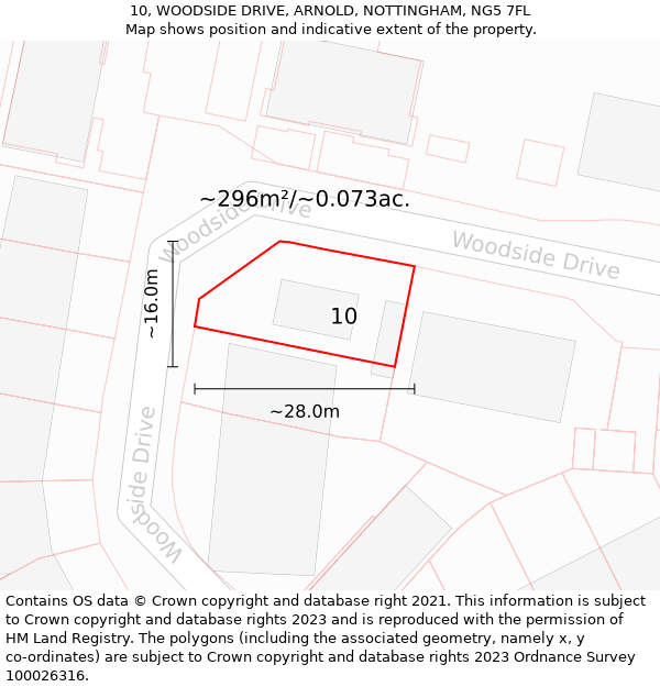 10, WOODSIDE DRIVE, ARNOLD, NOTTINGHAM, NG5 7FL: Plot and title map