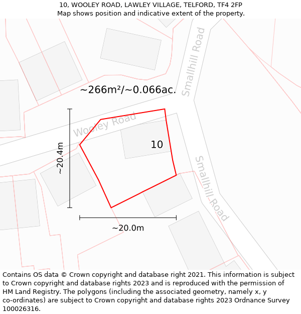 10, WOOLEY ROAD, LAWLEY VILLAGE, TELFORD, TF4 2FP: Plot and title map
