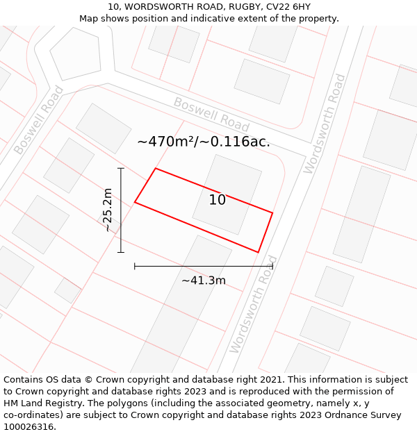 10, WORDSWORTH ROAD, RUGBY, CV22 6HY: Plot and title map