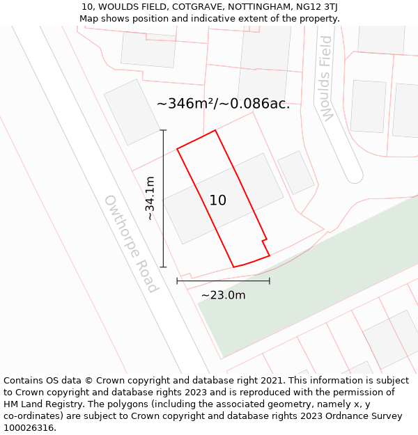 10, WOULDS FIELD, COTGRAVE, NOTTINGHAM, NG12 3TJ: Plot and title map