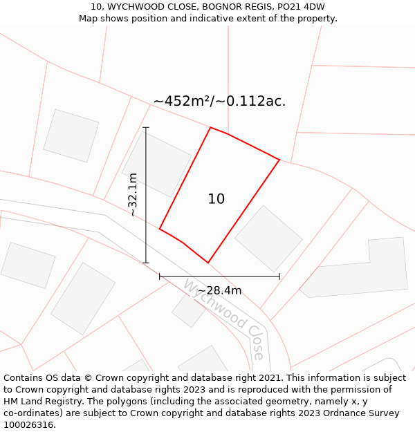 10, WYCHWOOD CLOSE, BOGNOR REGIS, PO21 4DW: Plot and title map