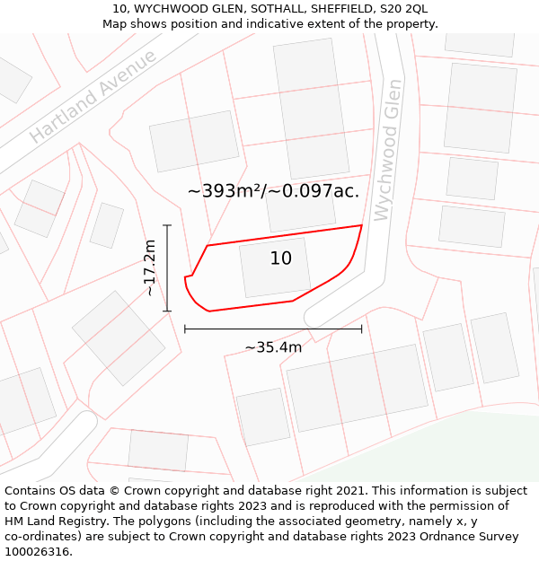 10, WYCHWOOD GLEN, SOTHALL, SHEFFIELD, S20 2QL: Plot and title map