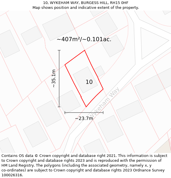 10, WYKEHAM WAY, BURGESS HILL, RH15 0HF: Plot and title map