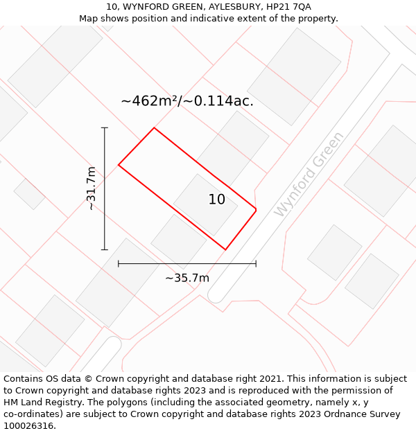 10, WYNFORD GREEN, AYLESBURY, HP21 7QA: Plot and title map