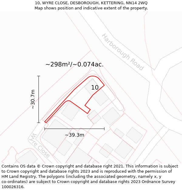 10, WYRE CLOSE, DESBOROUGH, KETTERING, NN14 2WQ: Plot and title map