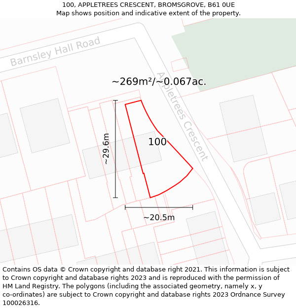 100, APPLETREES CRESCENT, BROMSGROVE, B61 0UE: Plot and title map