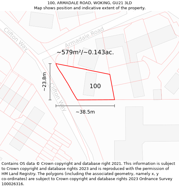100, ARMADALE ROAD, WOKING, GU21 3LD: Plot and title map