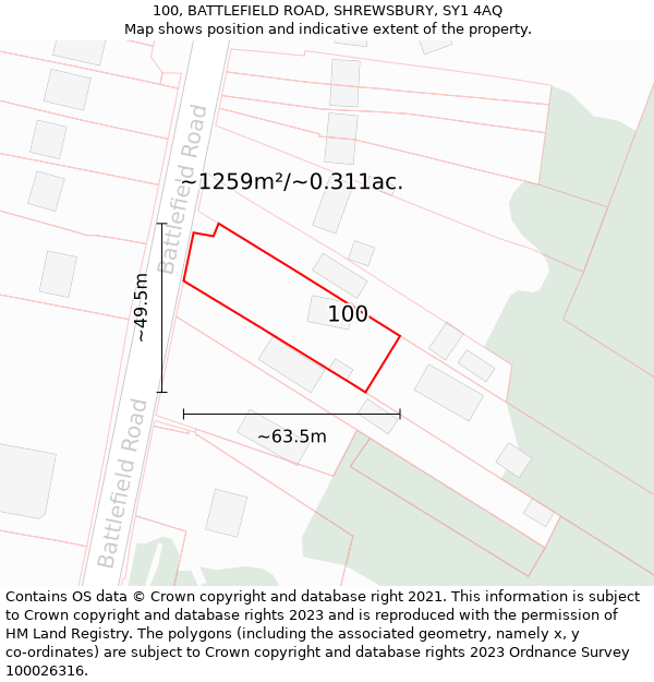 100, BATTLEFIELD ROAD, SHREWSBURY, SY1 4AQ: Plot and title map