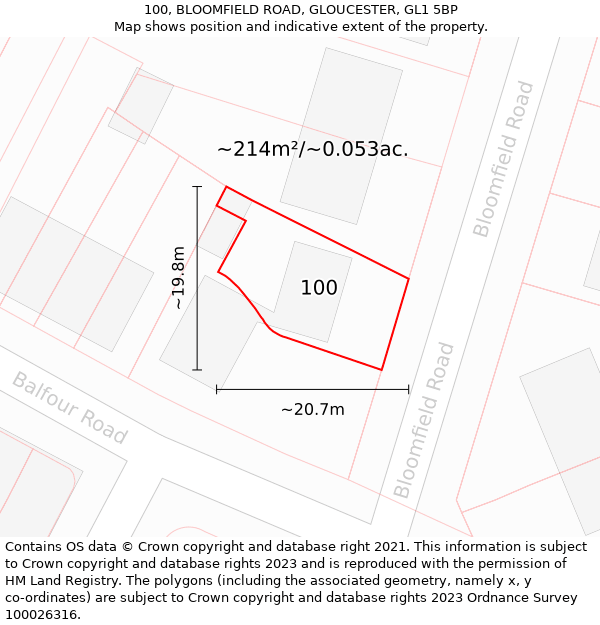 100, BLOOMFIELD ROAD, GLOUCESTER, GL1 5BP: Plot and title map