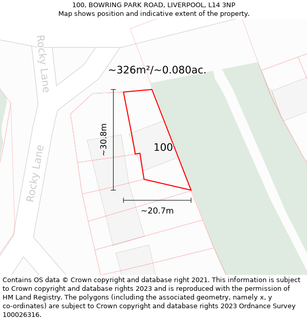 100, BOWRING PARK ROAD, LIVERPOOL, L14 3NP: Plot and title map