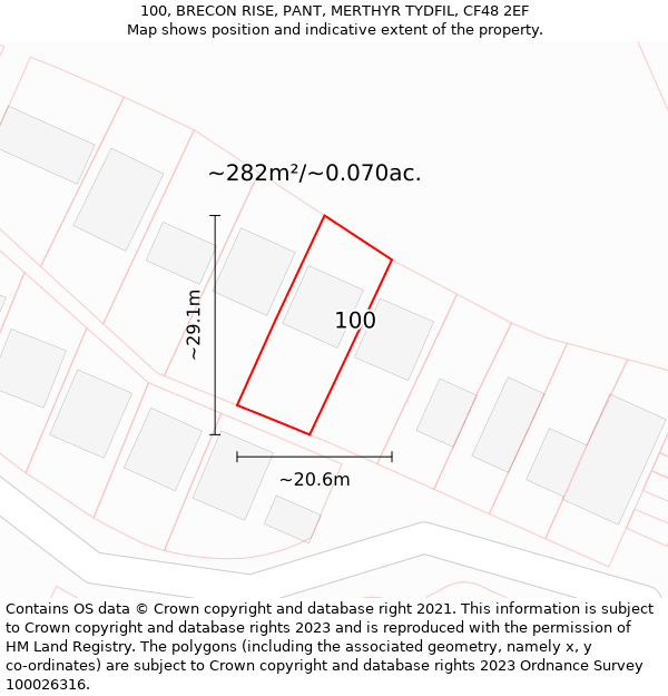 100, BRECON RISE, PANT, MERTHYR TYDFIL, CF48 2EF: Plot and title map