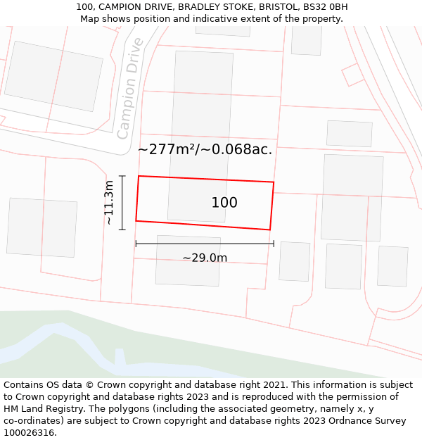 100, CAMPION DRIVE, BRADLEY STOKE, BRISTOL, BS32 0BH: Plot and title map