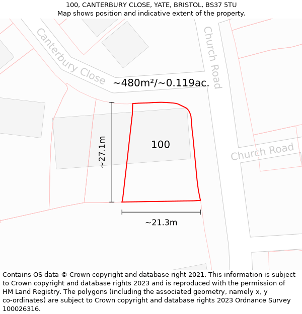 100, CANTERBURY CLOSE, YATE, BRISTOL, BS37 5TU: Plot and title map