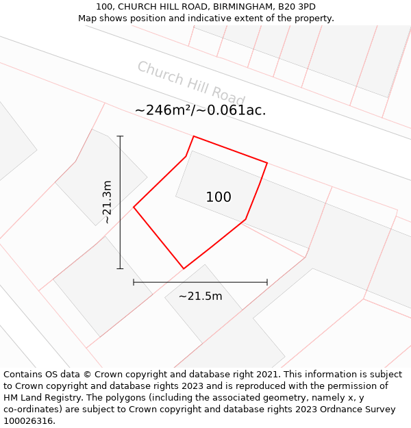 100, CHURCH HILL ROAD, BIRMINGHAM, B20 3PD: Plot and title map