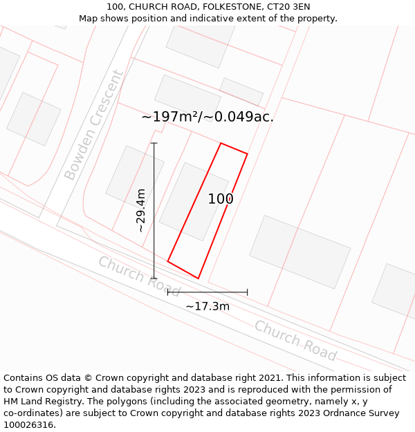 100, CHURCH ROAD, FOLKESTONE, CT20 3EN: Plot and title map