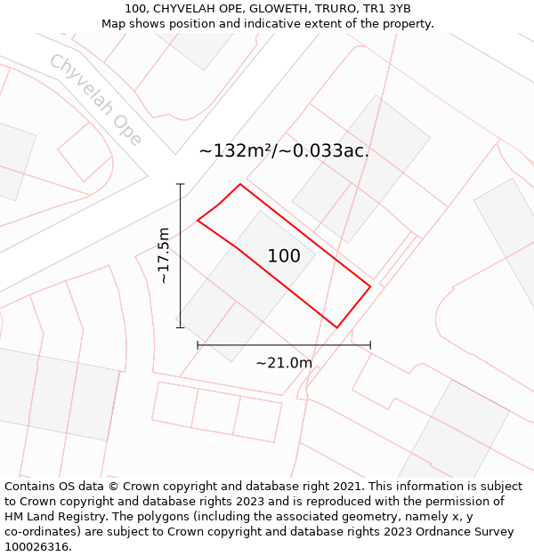 100, CHYVELAH OPE, GLOWETH, TRURO, TR1 3YB: Plot and title map