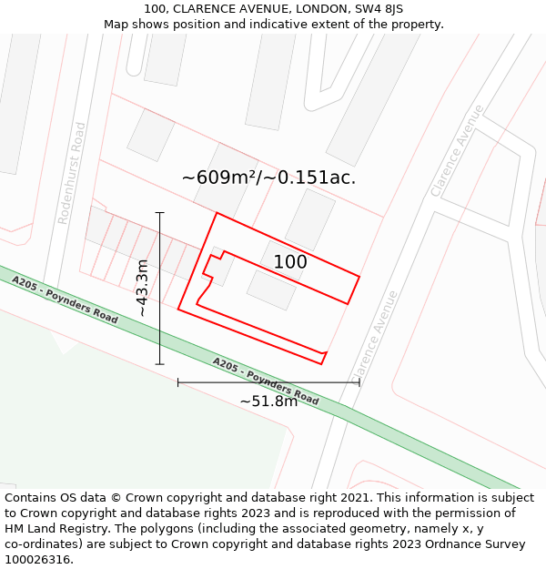 100, CLARENCE AVENUE, LONDON, SW4 8JS: Plot and title map