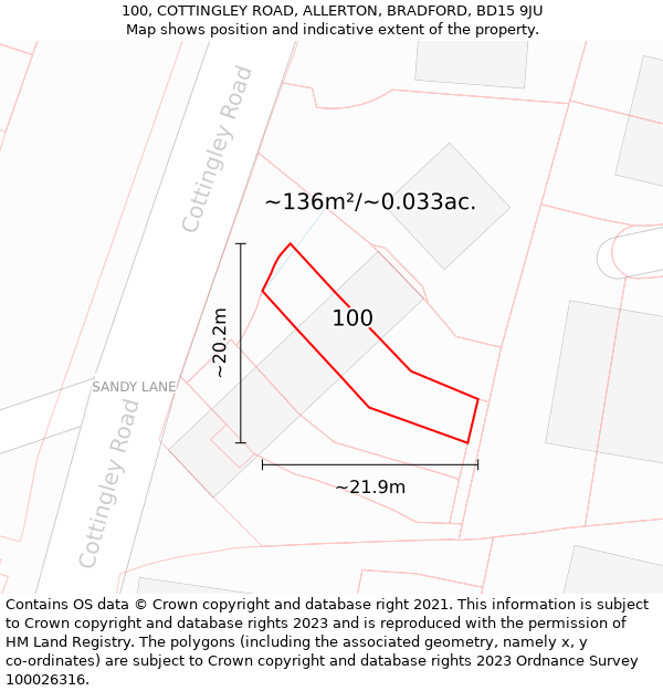 100, COTTINGLEY ROAD, ALLERTON, BRADFORD, BD15 9JU: Plot and title map