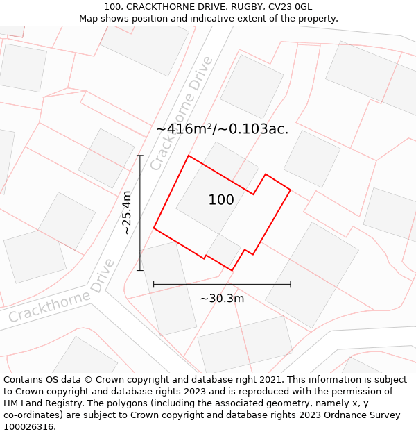 100, CRACKTHORNE DRIVE, RUGBY, CV23 0GL: Plot and title map