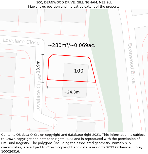 100, DEANWOOD DRIVE, GILLINGHAM, ME8 9LL: Plot and title map