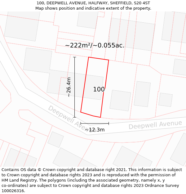 100, DEEPWELL AVENUE, HALFWAY, SHEFFIELD, S20 4ST: Plot and title map