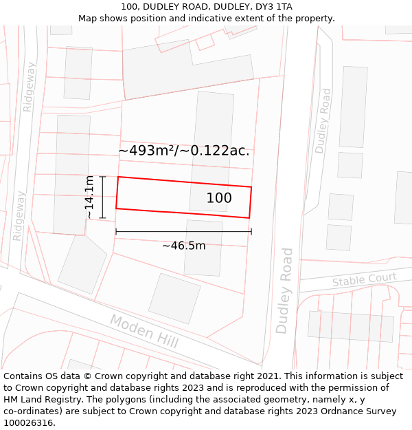 100, DUDLEY ROAD, DUDLEY, DY3 1TA: Plot and title map