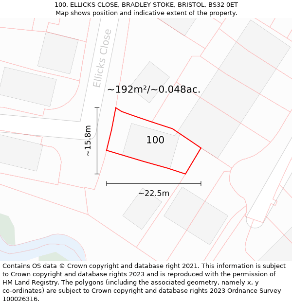 100, ELLICKS CLOSE, BRADLEY STOKE, BRISTOL, BS32 0ET: Plot and title map