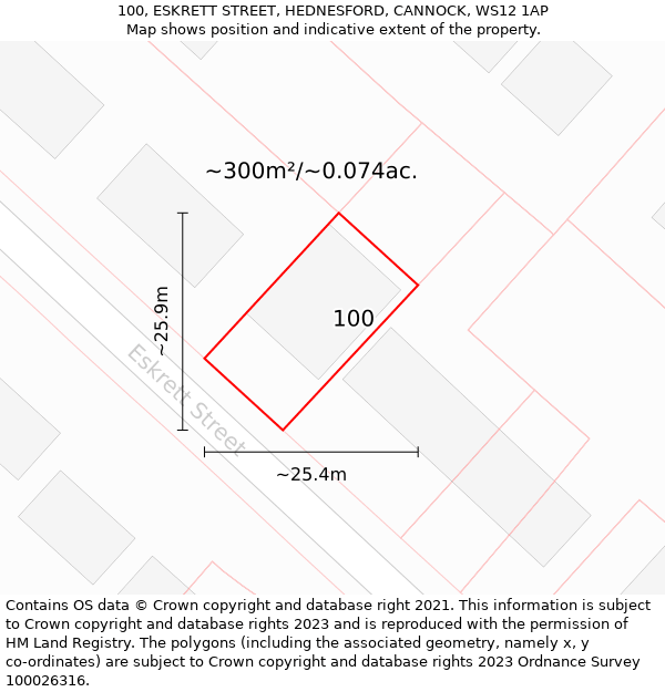 100, ESKRETT STREET, HEDNESFORD, CANNOCK, WS12 1AP: Plot and title map