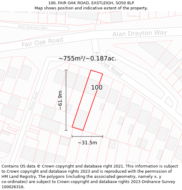 100, FAIR OAK ROAD, EASTLEIGH, SO50 8LP: Plot and title map