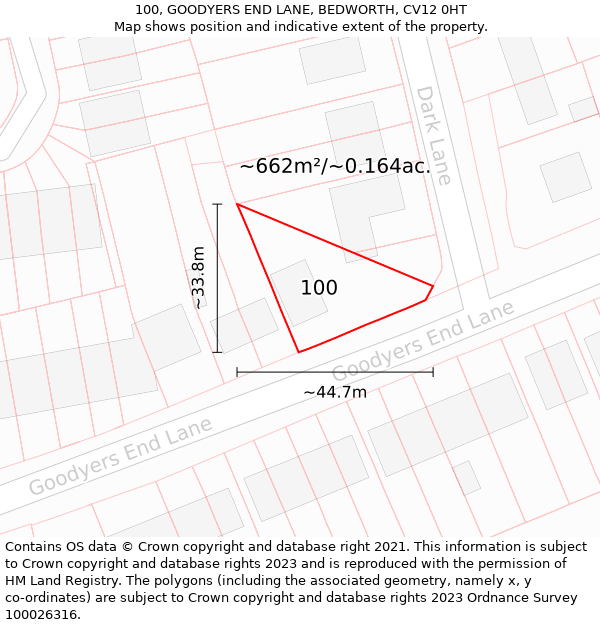 100, GOODYERS END LANE, BEDWORTH, CV12 0HT: Plot and title map