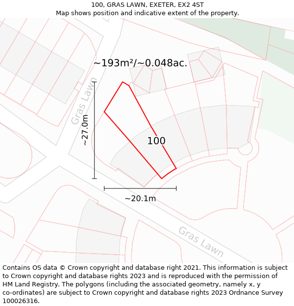 100, GRAS LAWN, EXETER, EX2 4ST: Plot and title map