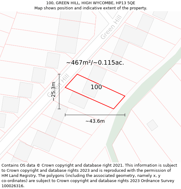 100, GREEN HILL, HIGH WYCOMBE, HP13 5QE: Plot and title map