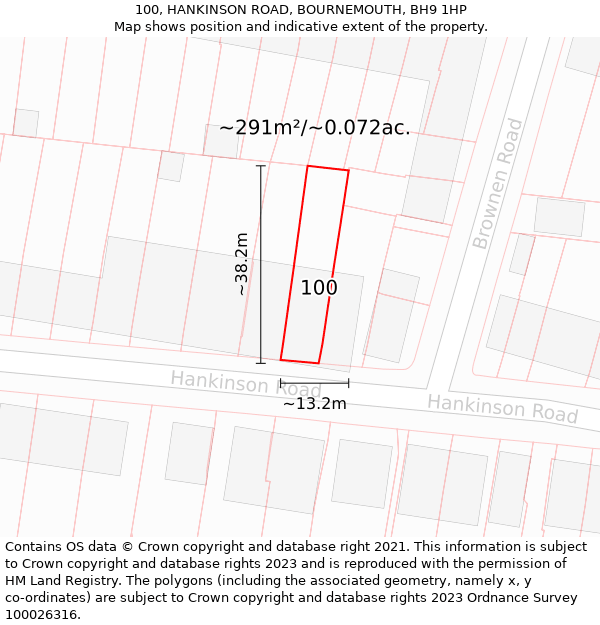 100, HANKINSON ROAD, BOURNEMOUTH, BH9 1HP: Plot and title map