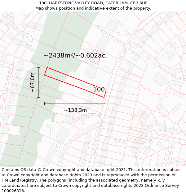 100, HARESTONE VALLEY ROAD, CATERHAM, CR3 6HF: Plot and title map