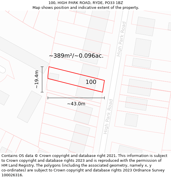 100, HIGH PARK ROAD, RYDE, PO33 1BZ: Plot and title map