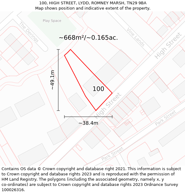 100, HIGH STREET, LYDD, ROMNEY MARSH, TN29 9BA: Plot and title map