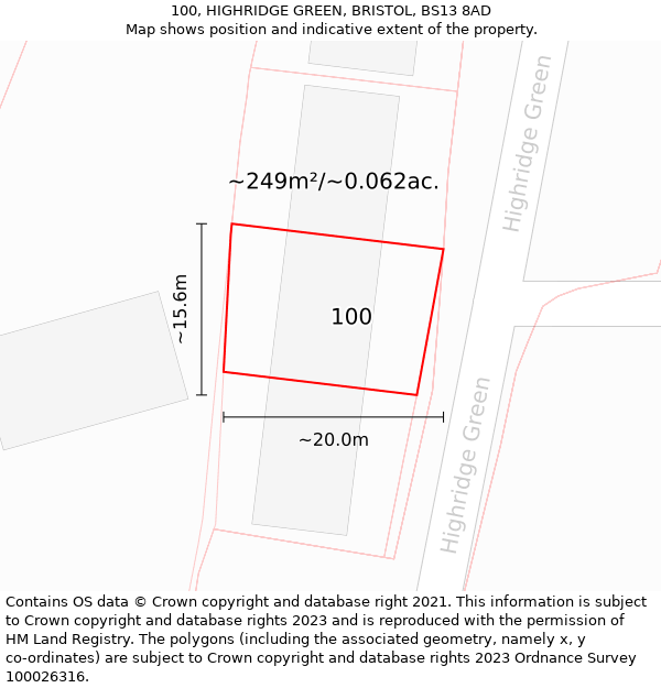 100, HIGHRIDGE GREEN, BRISTOL, BS13 8AD: Plot and title map