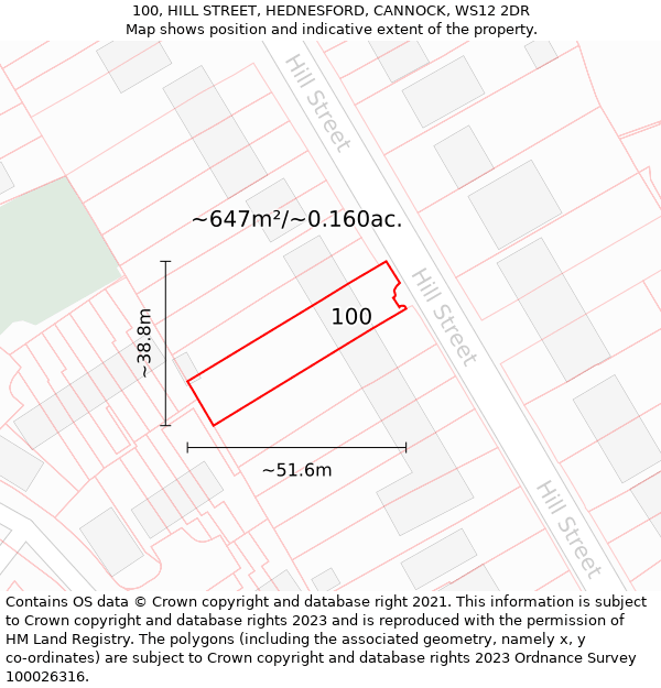 100, HILL STREET, HEDNESFORD, CANNOCK, WS12 2DR: Plot and title map