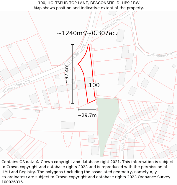 100, HOLTSPUR TOP LANE, BEACONSFIELD, HP9 1BW: Plot and title map