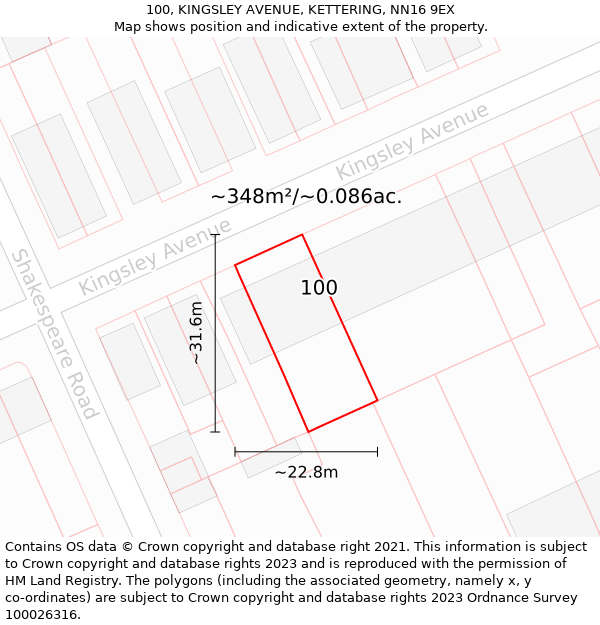 100, KINGSLEY AVENUE, KETTERING, NN16 9EX: Plot and title map