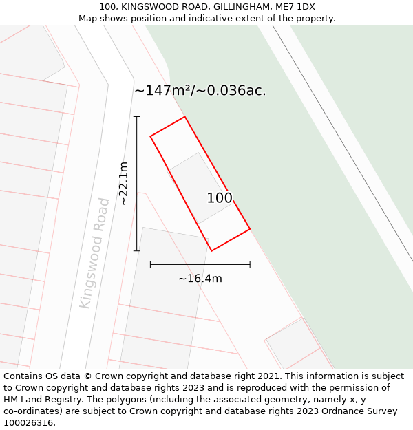 100, KINGSWOOD ROAD, GILLINGHAM, ME7 1DX: Plot and title map