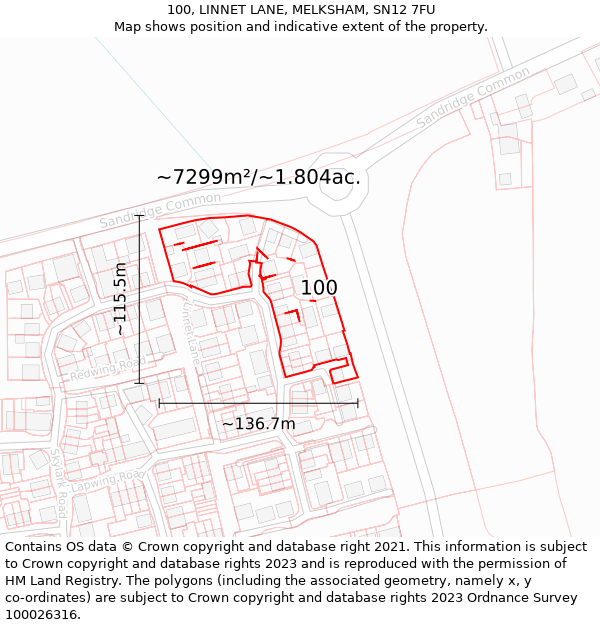 100, LINNET LANE, MELKSHAM, SN12 7FU: Plot and title map