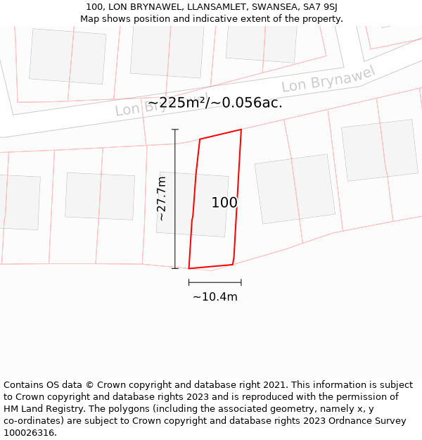 100, LON BRYNAWEL, LLANSAMLET, SWANSEA, SA7 9SJ: Plot and title map