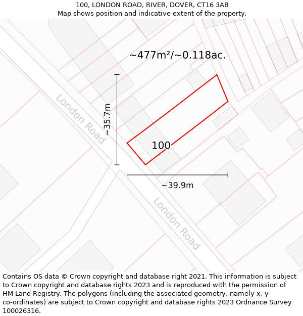 100, LONDON ROAD, RIVER, DOVER, CT16 3AB: Plot and title map