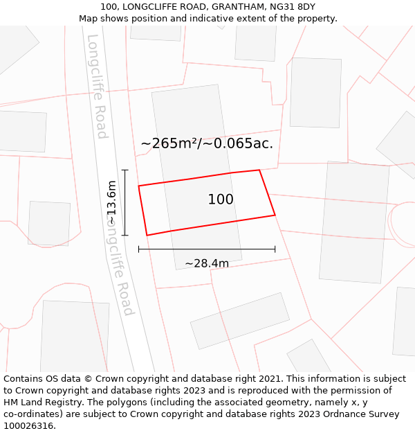 100, LONGCLIFFE ROAD, GRANTHAM, NG31 8DY: Plot and title map