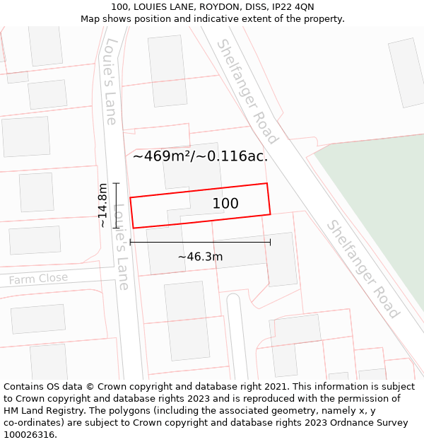 100, LOUIES LANE, ROYDON, DISS, IP22 4QN: Plot and title map