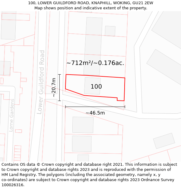 100, LOWER GUILDFORD ROAD, KNAPHILL, WOKING, GU21 2EW: Plot and title map